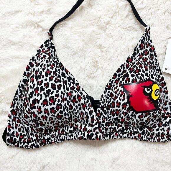 University of Louisville Cardinals‎ Red Black White Cheetah Print Bikini Top NWT - Picture 2 of 6